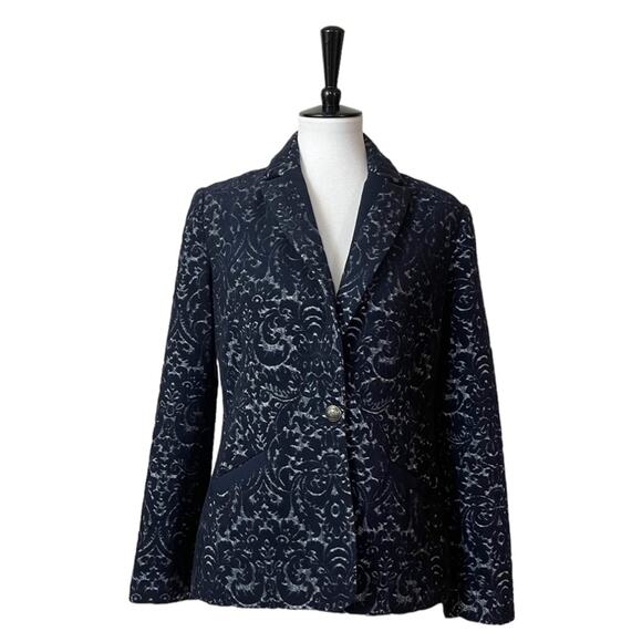 CAbi Jackets & Blazers - Cabi Women’s Blazer #109 Jacquard Velvet One Button Pockets Blue Paisley Size 6